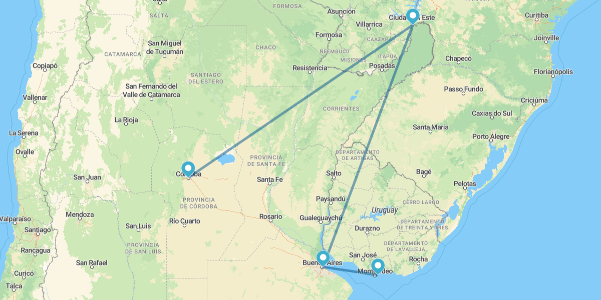 Córdoba, Iguazú, Buenos Aires y Montevideo