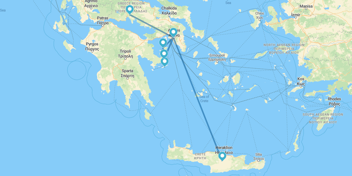 Atenas, Delfos, Crucero por las Islas Sarónicas y Creta