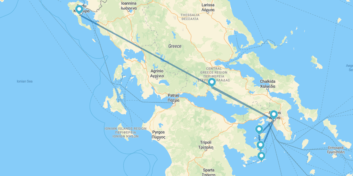 Atenas, Delfos, Crucero por las Islas Sarónicas y Corfú