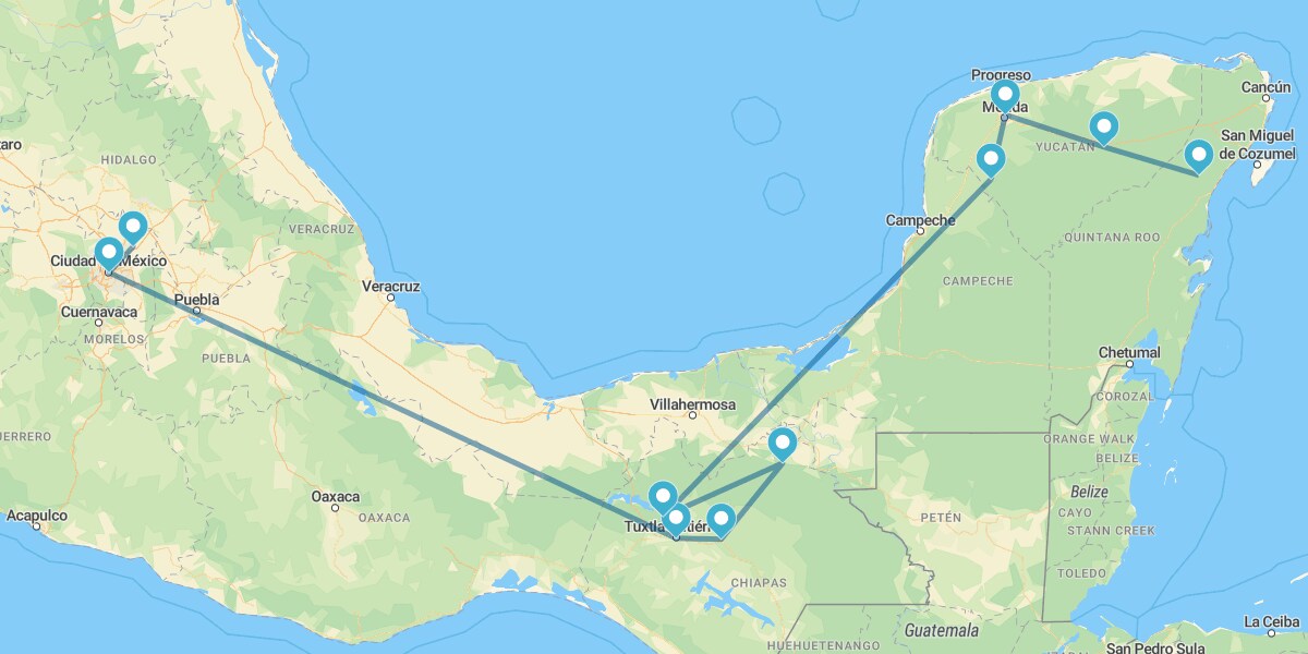 Ciudad de México, San Cristóbal, Palenque, Campeche, Yucatán y Riviera Maya