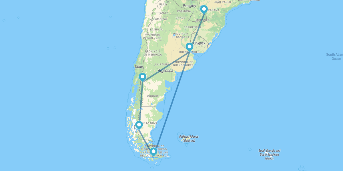 Iguazú, Buenos Aires, Ushuaia, El Calafate y Bariloche