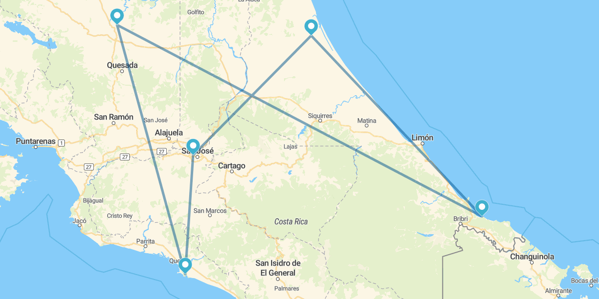 San José, Tortuguero, Puerto Viejo, Arenal y Manuel Antonio