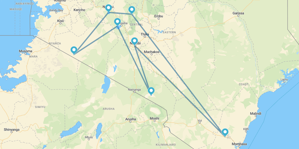 Nairobi, Samburu, Aberdare, Lago Nakuru, Masai Mara, Lago Naivasha y Amboseli