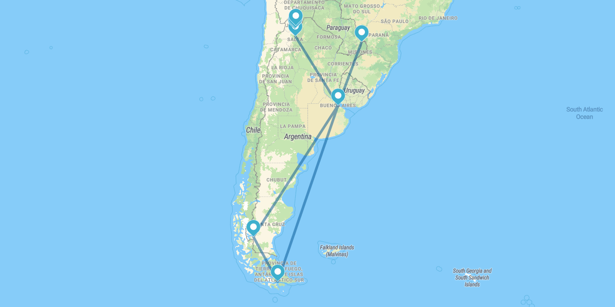 Iguazú, Buenos Aires, Ushuaia, El Calafate y Salta