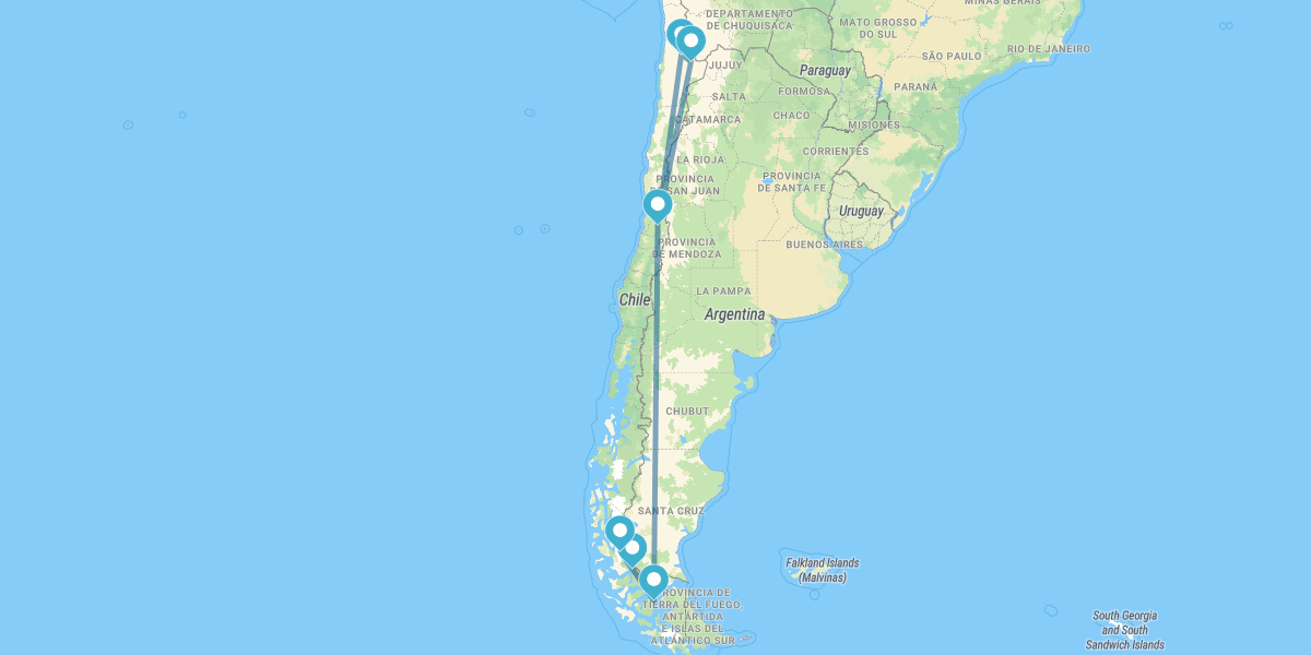 Santiago de Chile, Puerto Natales, Torres del Paine y San Pedro de Atacama