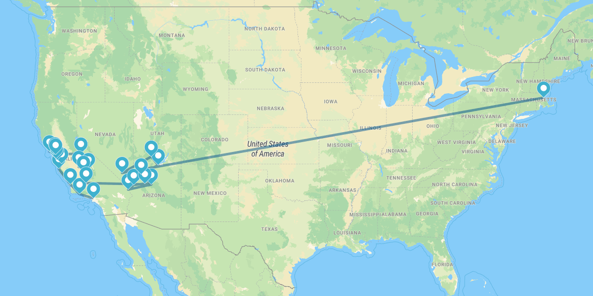 Ruta desde California hasta Nevada con Parques Naturales y Boston