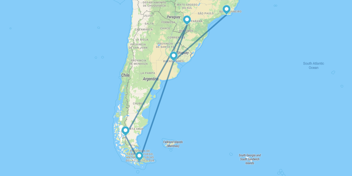 Buenos Aires, Ushuaia, Calafate, Iguazú y Río de Janeiro