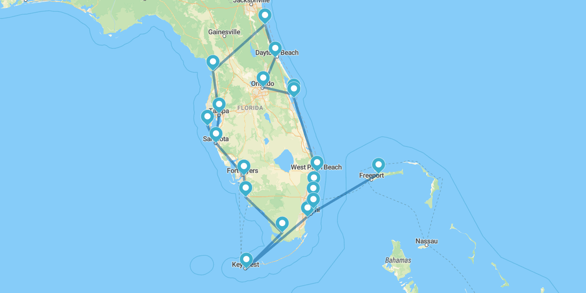 Ruta por La Costa de Florida, Orlando y Gran Bahama