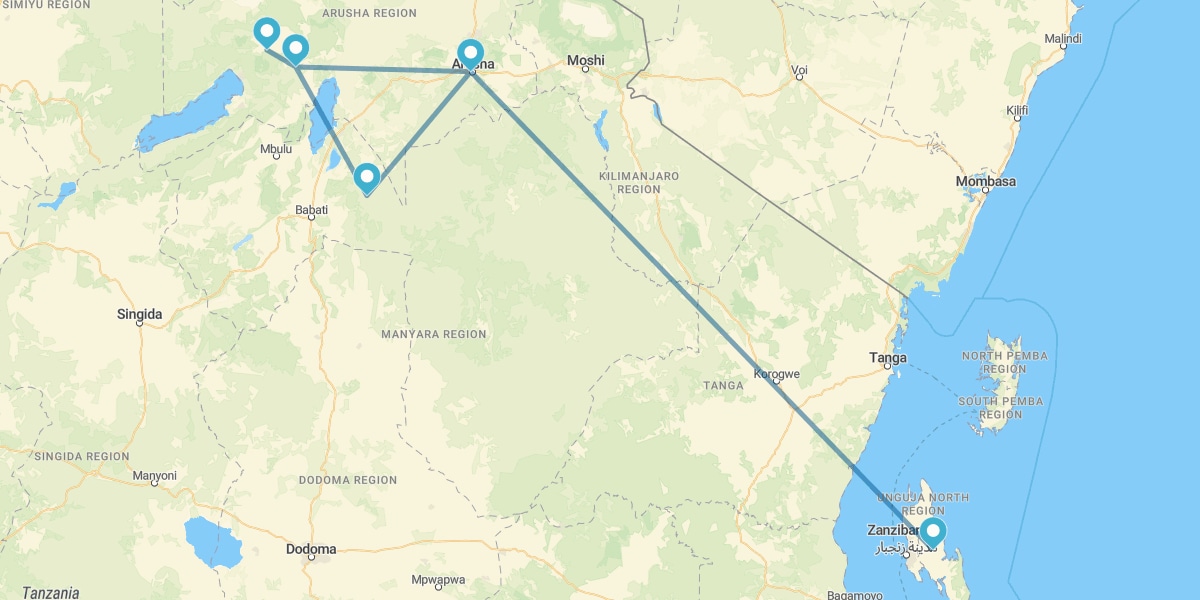 Arusha, Tarangire, Karatu, Ngorongoro y Zanzíbar