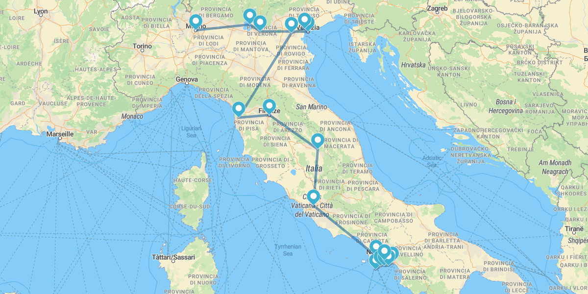 Milán, Lago de Garda, Venecia, Florencia, Roma y la Costa Amalfitana