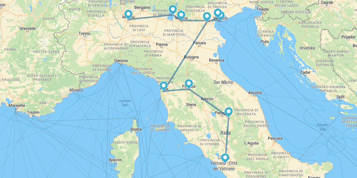 Milán, Lago de Garda, Venecia, Florencia y Roma