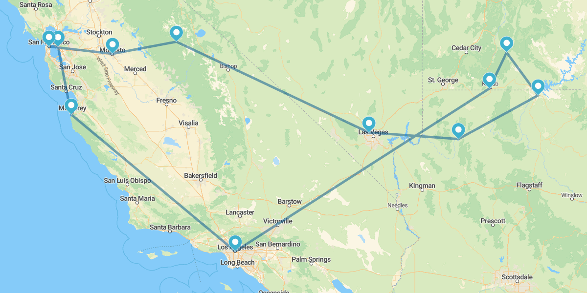 Los Ángeles, Carmel, San Francisco, Yosemite y Las Vegas