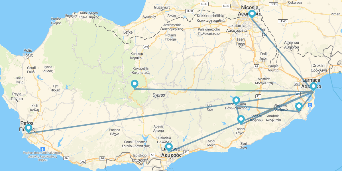 Larnaca, Kourion, Pafos, Nicosia y Troodos