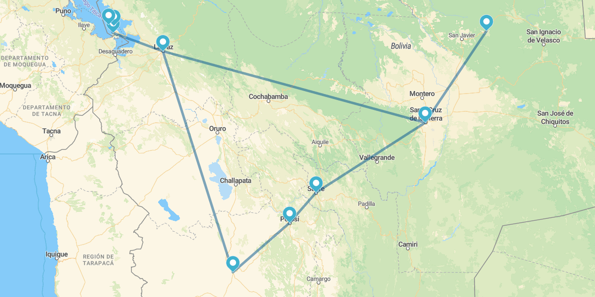 Santa Cruz, Sucre, Salar de Uyuni, La Paz y Lago Titicaca con Misiones Jesuitas