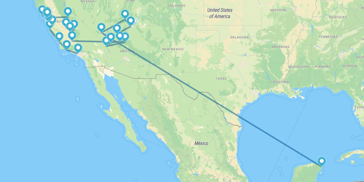 Ruta desde California hasta Nevada con Parques Naturales y Cancún