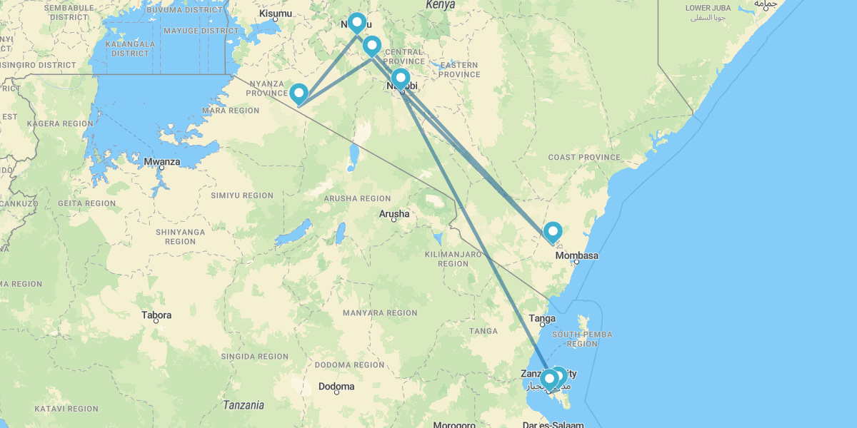 Nairobi, Samburu, Nakuru, Masai Mara y Naivasha con Zanzíbar