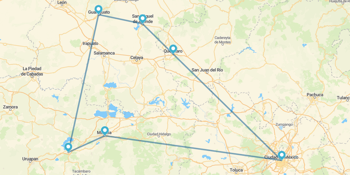 Ciudad de México, Querétaro, San Miguel de Allende, Guanajuato, Pátzcuaro y Morelia