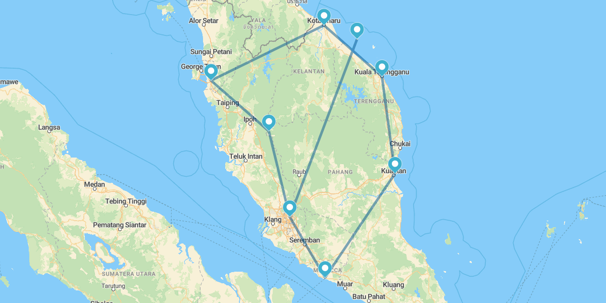Ruta de Cameron Highlands a Malaca con playas de Perhentian