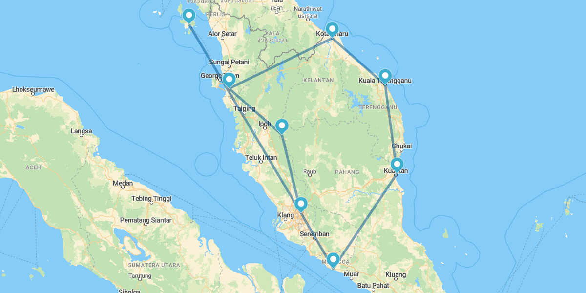 Ruta de Cameron Highlands a Malaca con playas de Langkawi
