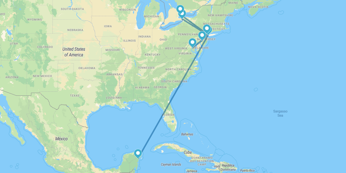 Nueva York, Cataratas del Niágara, Toronto, Nueva Jersey, Washington y Riviera Maya