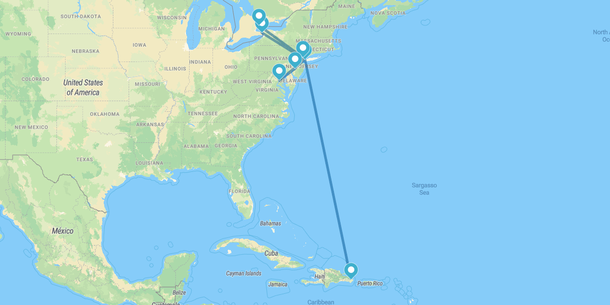 Nueva York, Cataratas del Niágara, Toronto, Nueva Jersey, Washington y Punta Cana