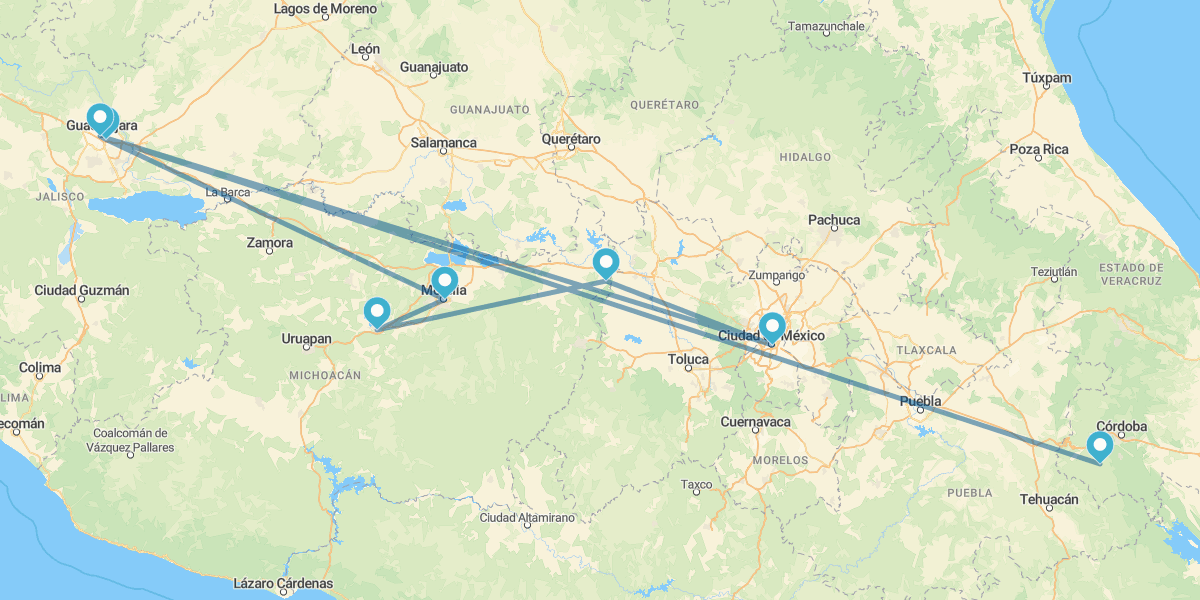 Ciudad de México, Pátzcuaro, Morelia y Guadalajara