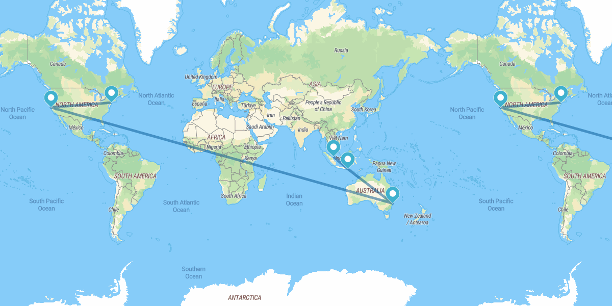Nueva York, San Francisco, Sídney, Bali y Singapur