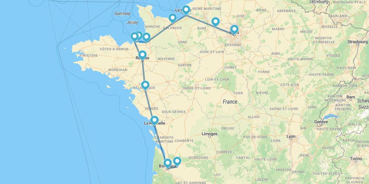 París, Normandía, Bretaña y Burdeos