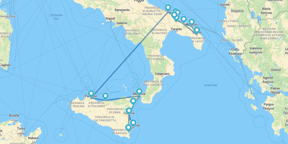 Ruta por lo mejor de Apulia y Sicilia