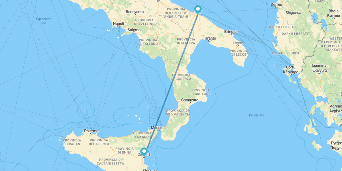 Bari y Catania en avión