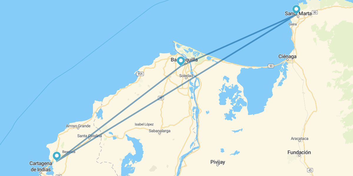 Cartagena, Barranquilla, Santa Marta