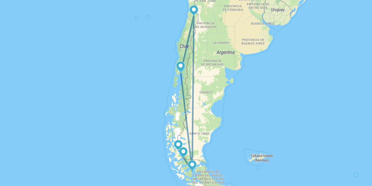 Santiago de Chile, Puerto Varas, Puerto Natales y Torres del Paine