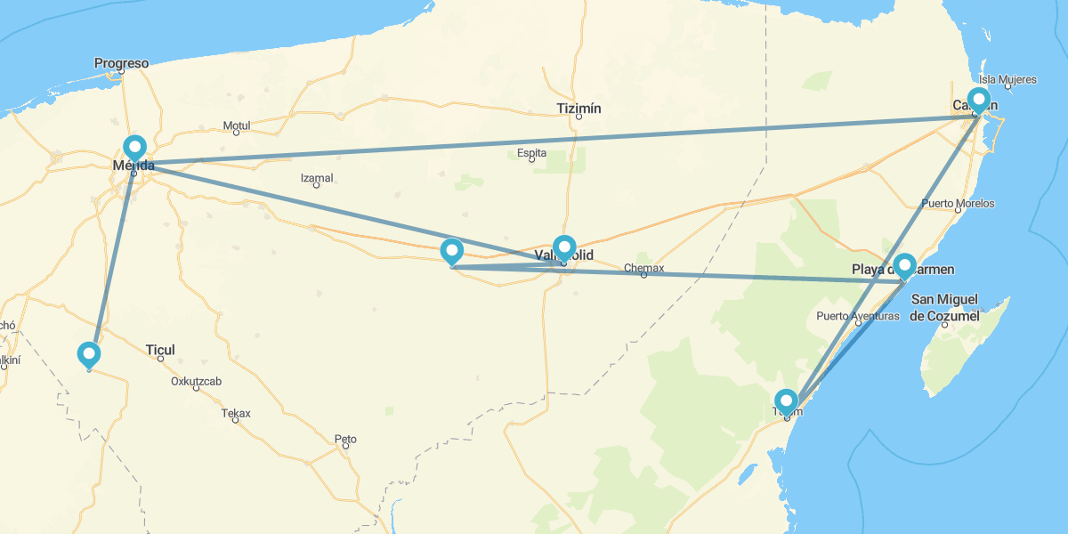 Cancún, Playa del Carmen, Valladolid, Mérida y Uxmal