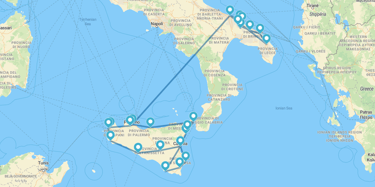 Gran Ruta en coche por Apulia y Sicilia al completo