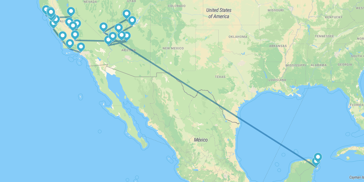 Ruta desde California hasta Nevada con Parques Naturales y Riviera Maya