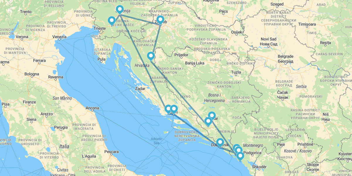 Gran ruta por Croacia, Montenegro, Bosnia y Eslovenia
