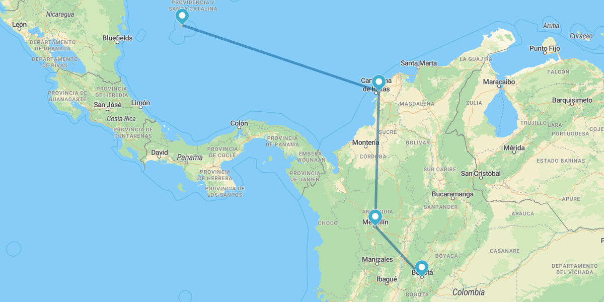 Bogotá, Medellín, Cartagena de Indias y San Andrés