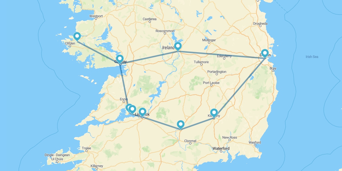 Ruta desde el Este al Oeste de la Isla Esmeralda y Tesoros Irlandeses