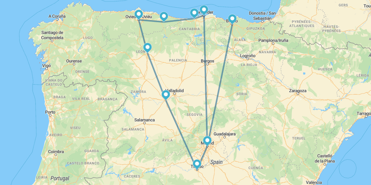 Asturias y Cantabria con Madrid y Toledo