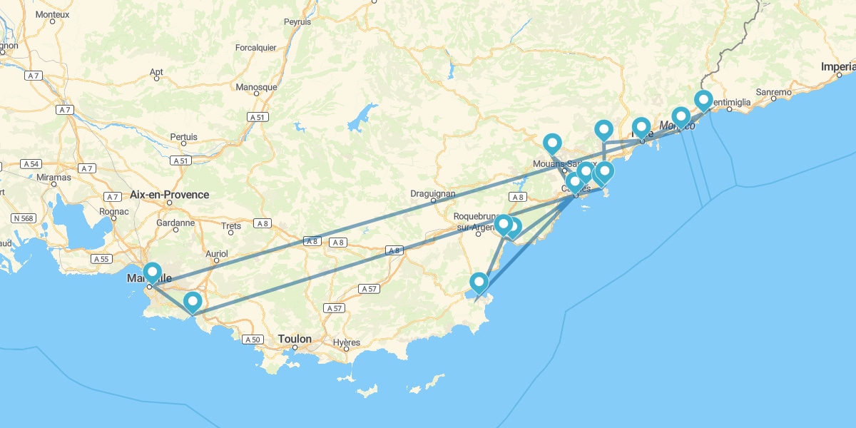 Ruta desde Marsella a la Riviera Francesa