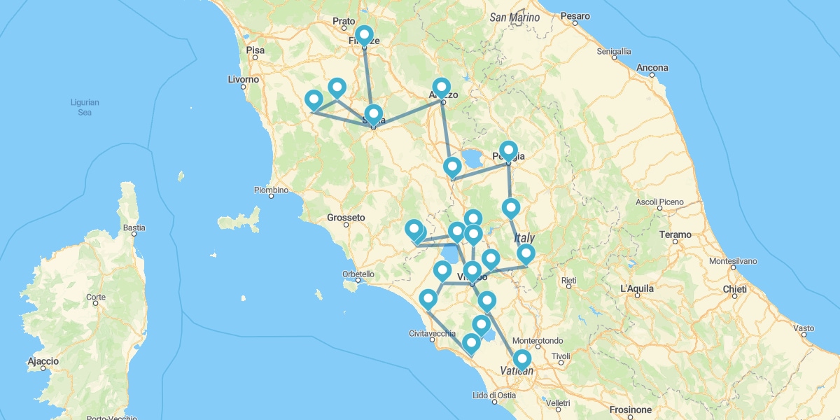 Ruta desde Umbría a la Toscana