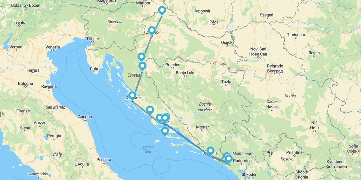 Ruta desde Zagreb a Dubrovnik