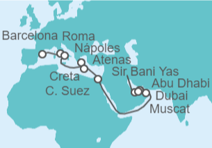 Itinerario del Crucero Desde Barcelona a Abu Dhabi (EAU)  - MSC Cruceros