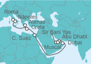 Itinerario del Crucero Desde Civitavecchia (Roma) a Abu Dhabi (EAU)  - MSC Cruceros
