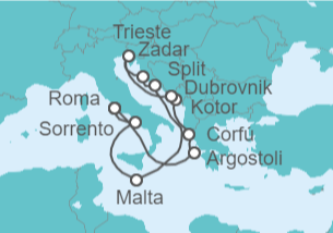 Itinerario del Crucero Mediterráneo y Adriático - Cunard