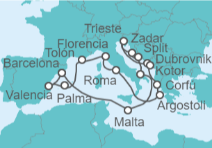 Itinerario del Crucero Mediterráneo y Adriático - Cunard