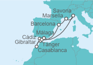 Itinerario del Crucero Francia, Italia, España, Marruecos, Gibraltar - Costa Cruceros