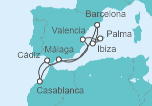 Itinerario del Crucero Sur de España y Casablanca  - Virgin Voyages