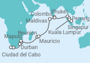 Itinerario del Crucero Opus del Océano Índico - Oceania Cruises
