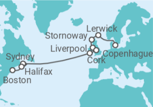 Itinerario del Crucero Una travesía por Copenhague, Liverpool y Boston - Princess Cruises